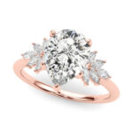 rose gold pear shape diamond engagement ring with marquise diamond accents on the side