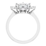 side view of diamond halo engagement ring in white gold setting