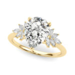 yellow gold pear shape diamond engagement ring with marquise diamond accents on the side