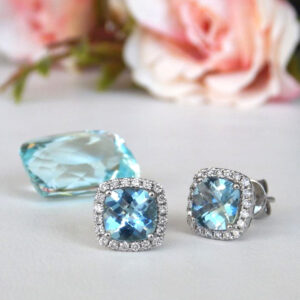 aquamarine and diamond halo earrings