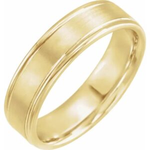 yellow gold grooved edge mens wedding band
