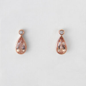 rose gold pear shape morganite and diamond earrings