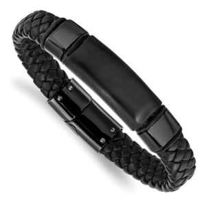 mens braided black leather bracelet
