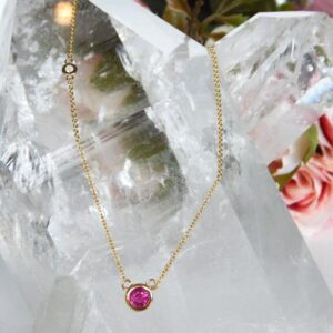 yellow gold ruby and diamond station necklace