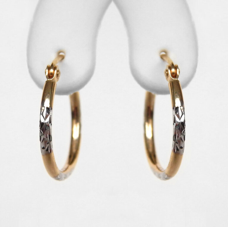 two tone gold diamond cut hoop earrings