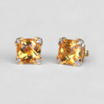 large yellow gold square citrine studs