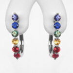 sterling silver rainbow sapphire hoop earrings