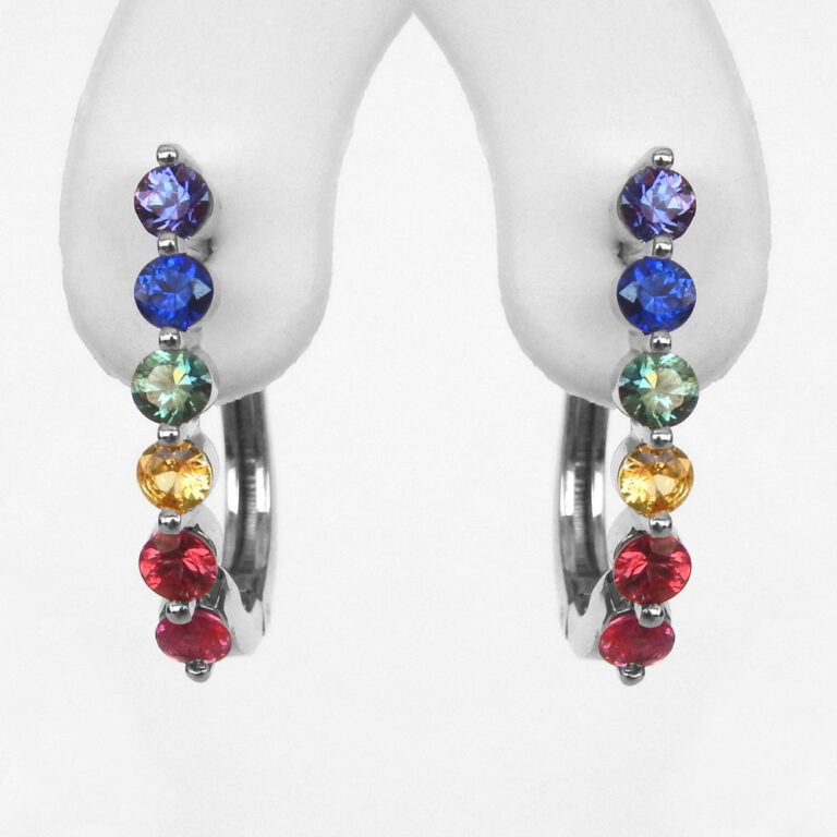 sterling silver rainbow sapphire hoop earrings