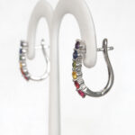 side view of sterling silver rainbow sapphire earrings