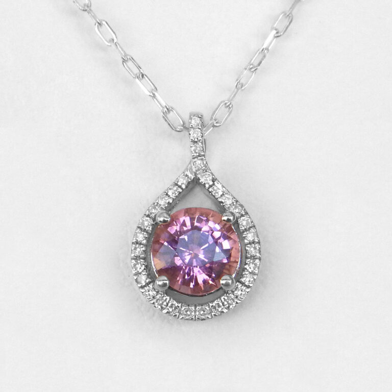 sterling silver pink tourmaline and diamond pendant