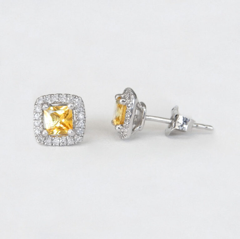 sterling silver yellow sapphire and diamond halo studs