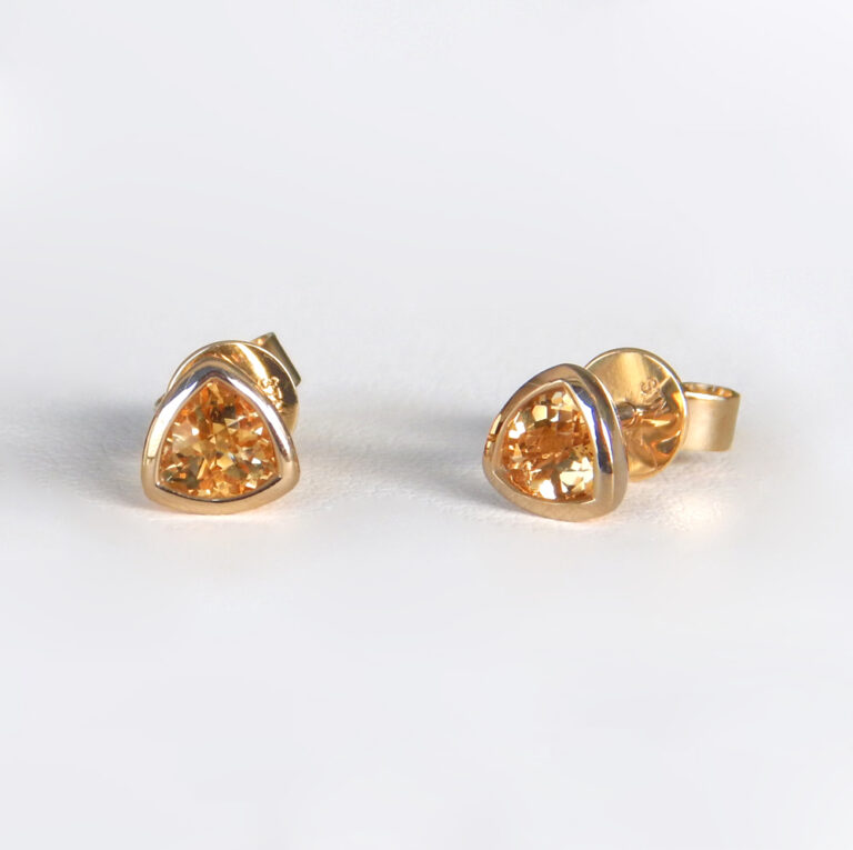 yellow gold trillion cut citrine studs