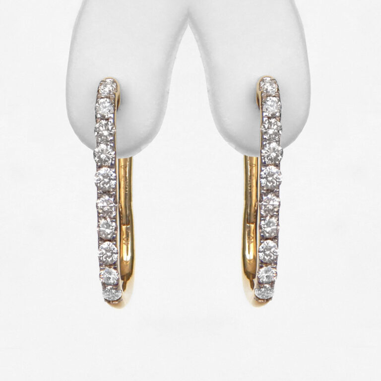 yellow gold rectangular diamond hoop earrings