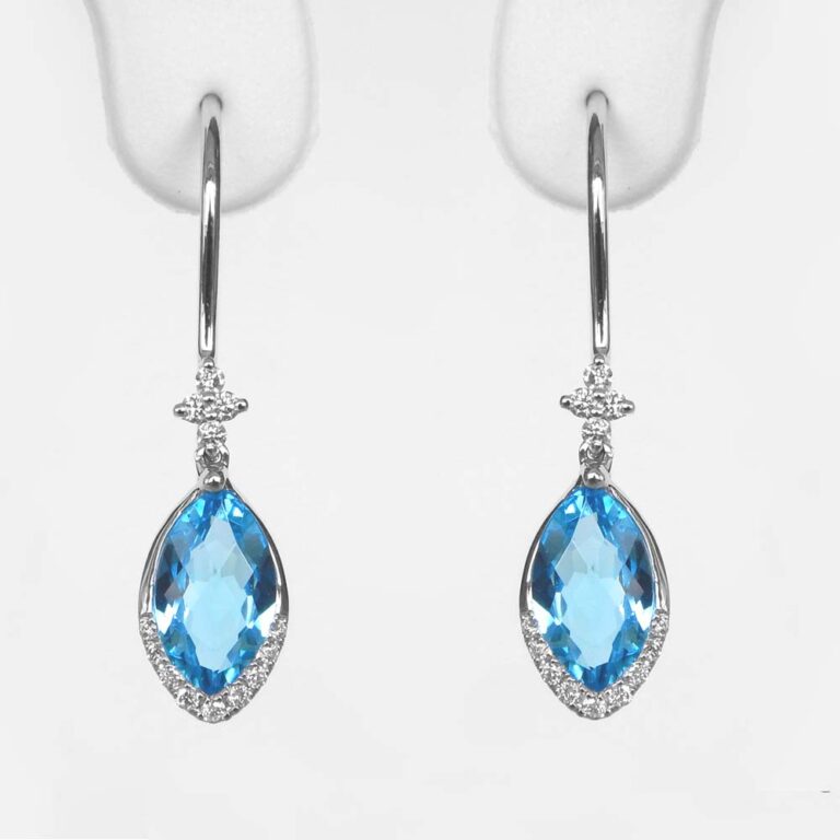 white gold blue topaz and diamond dangle earrings