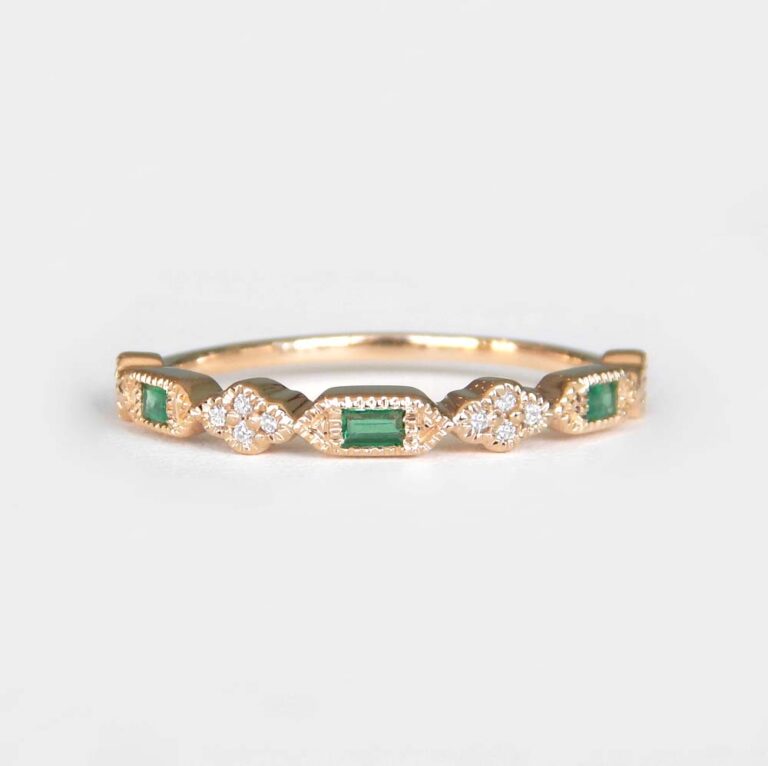 yellow gold emerald and diamond stacking ring
