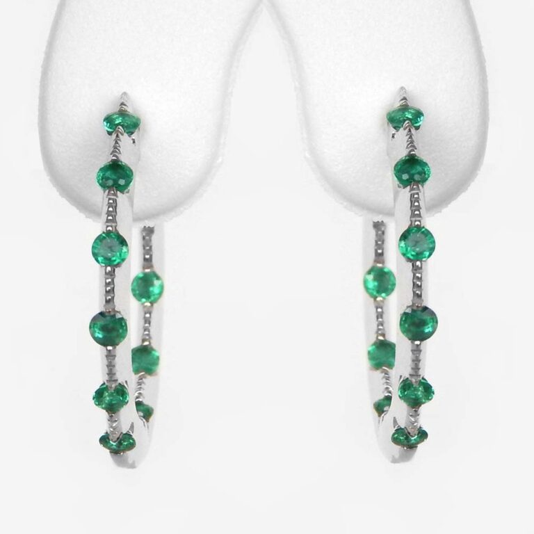 white gold emerald hoop earrings