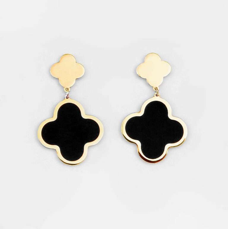 yellow gold onyx clover earring