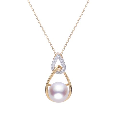 yellow gold pearl and diamond pendant