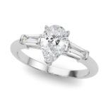 three stone pear shape diamond engagement ring with baguette side diamonds