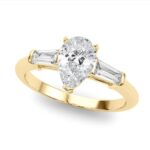 yellow gold three stone diamond engagement ring with baguette side diamonds