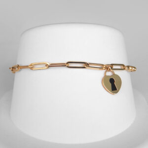 yellow gold heart padlock charm bracelet
