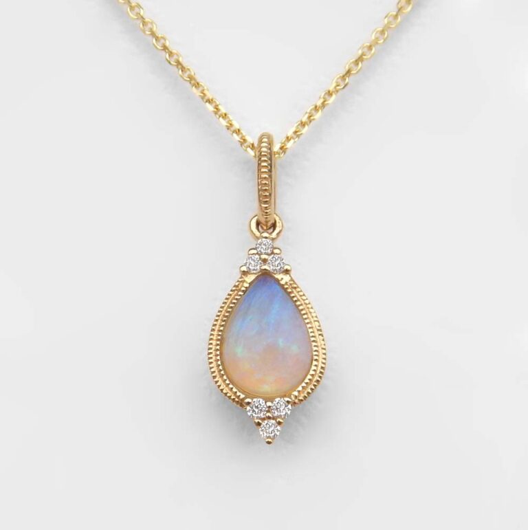 yellow gold opal and diamond pendant