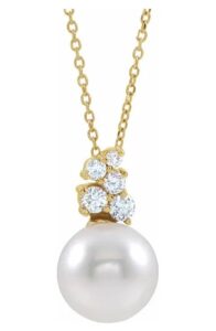 pearl and diamond cluster pendant