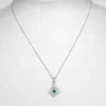 emerald and diamond art deco pendant on chain