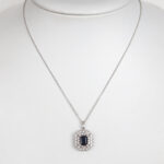 white gold sapphire and diamond pendant on chain