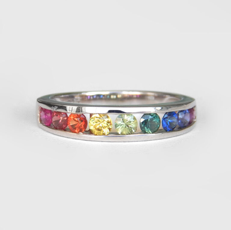 sterling silver rainbow sapphire band
