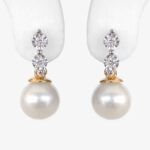two tone gold pearl and diamond drop earrings