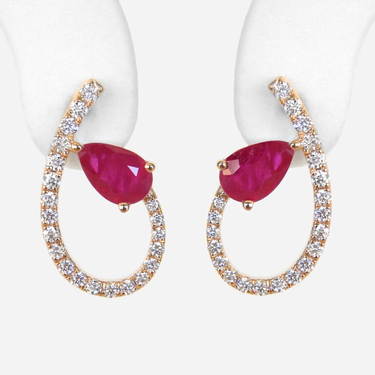 yellow gold ruby and diamond earrings