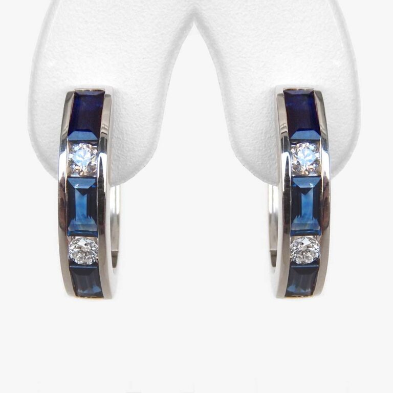 white gold sapphire and diamond huggie hoop earrings