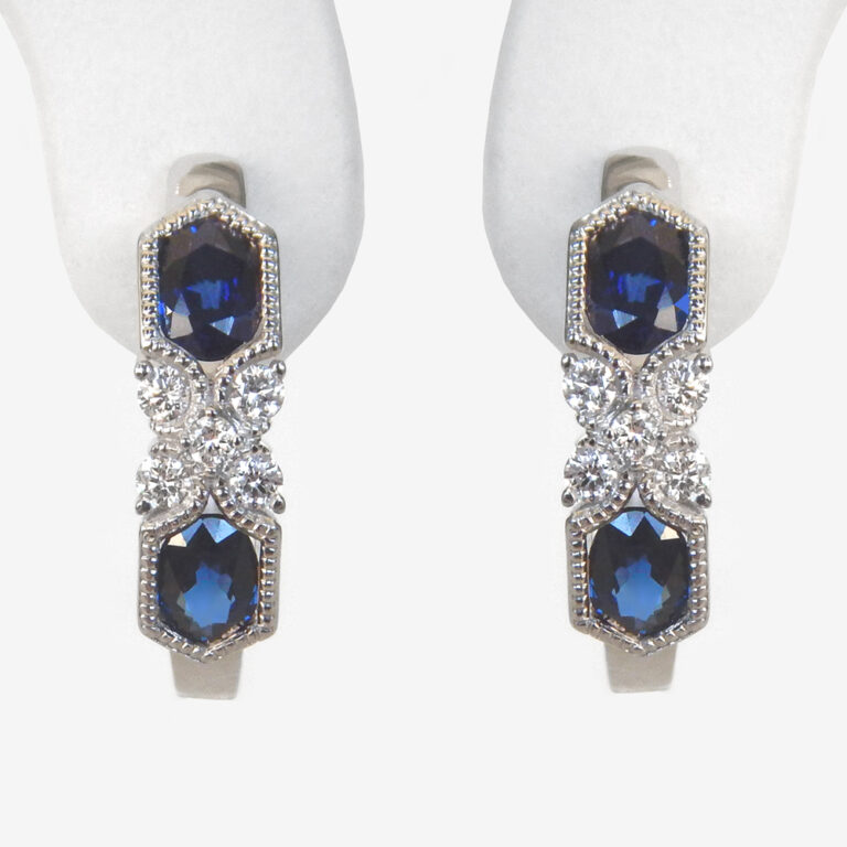 white gold sapphire and diamond huggie earrings