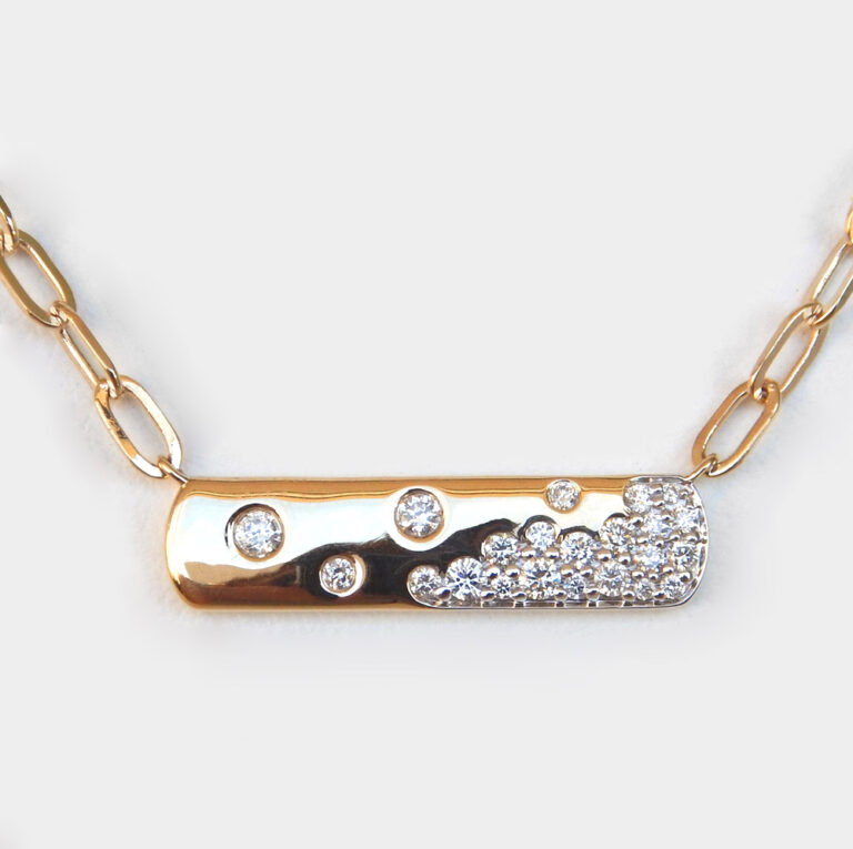 yellow gold diamond scattered bar necklace