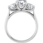 side view of white gold three stone diamond engagement ring