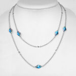sterling silver blue enamel station necklace