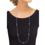 sterling silver blue enamel station necklace on model