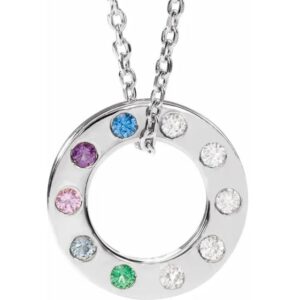open circle birthstone and diamond pendant