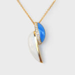 yellow gold blue and white enamel and diamond pendant