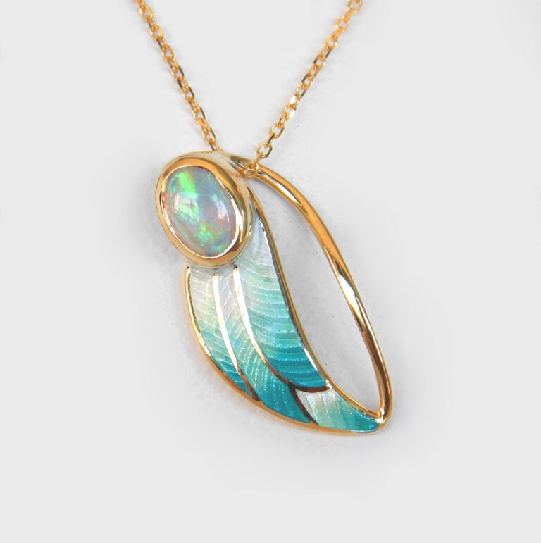 yellow gold opal leaf pendant