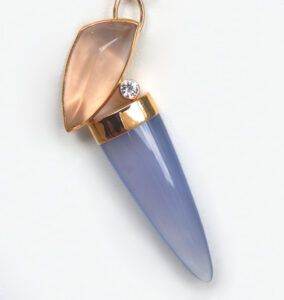 yellow gold chalcedony and rose quartz and diamond pendant