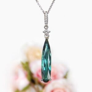 green tourmaline and diamond pendant in white gold