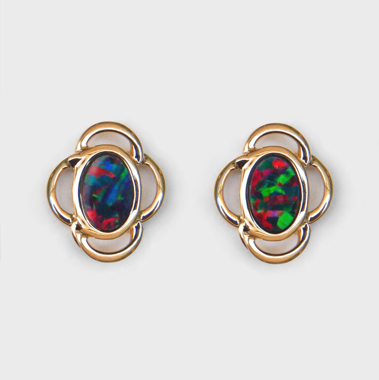 yellow gold oval opal earrings