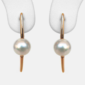 yellow gold arced bar pearl earrings