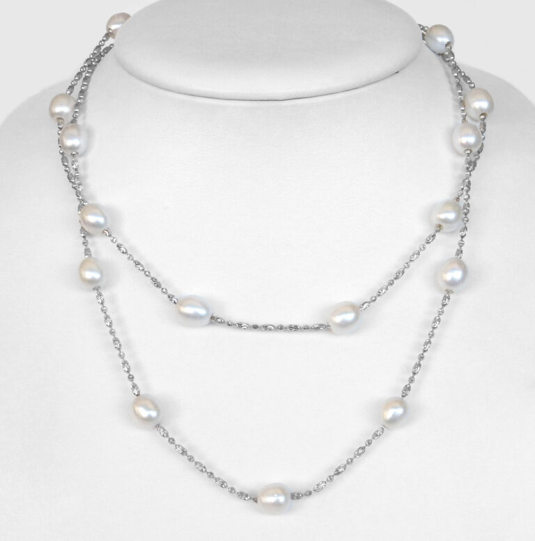 sterling silver freshwater pearl station necklace