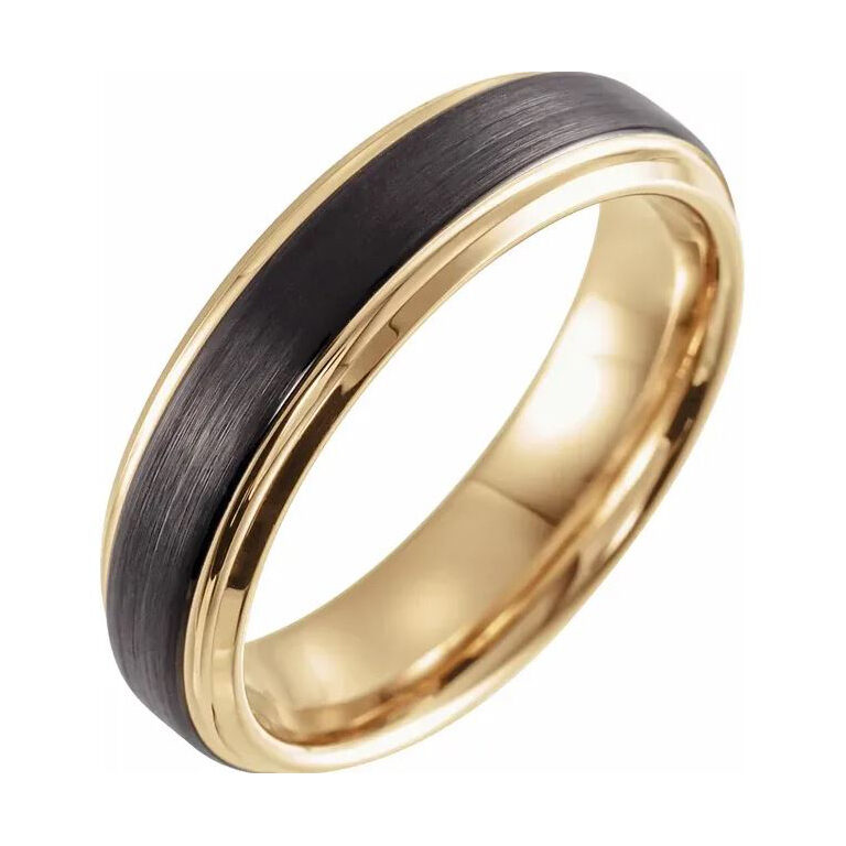 yellow gold and black tungsten wedding band