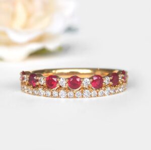 yellow gold ruby and diamond band