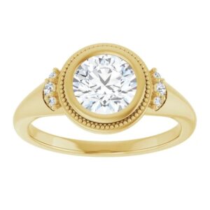 yellow gold round bezel set diamond engagement ring
