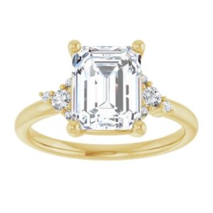 yellow gold diamond accented emerald cut diamond engagement ring